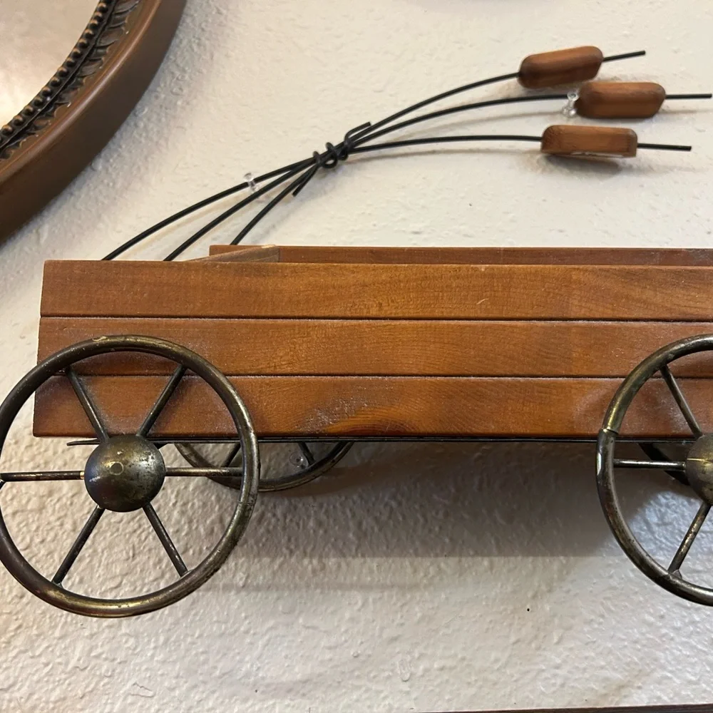 Country Rustic Brown Wooden Wall Decor Wagon